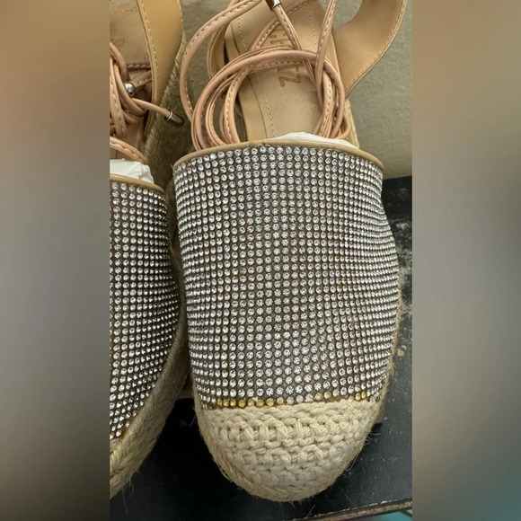 Schutz Glitter Lace-Up Espadrilles Wedge Celinah Crystals Size 5 READ - Picture 8 of 14